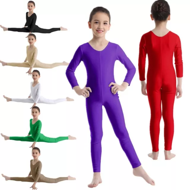 Girls One Piece Full Length Unitard Ballet Gymnastics Leotard Bodysuit Jumpsuit