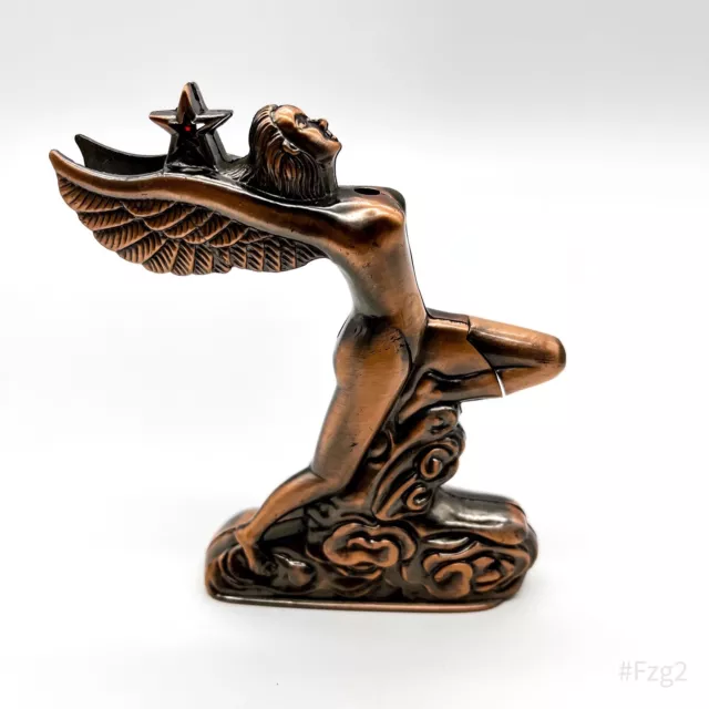 Vintage Mechero de Mesa Figura Ángel Mujer Con Alas De Colección Cobre 10cm