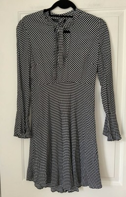 Zara Women's Black White Polka Dot Fit Flare Dress Flutter Sleeve  Medium