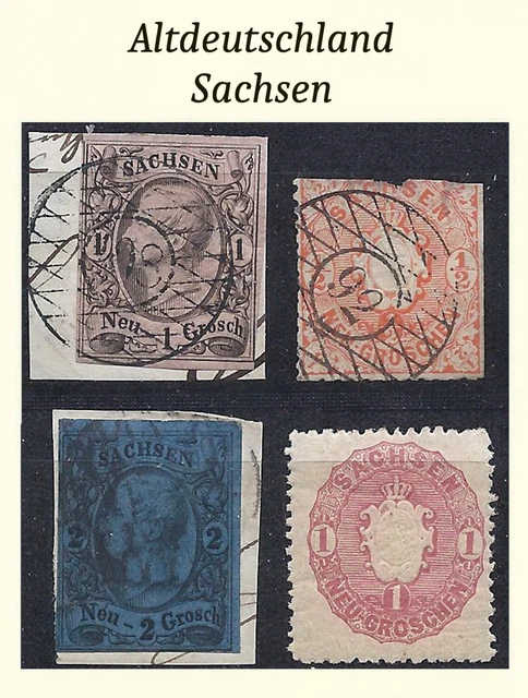 Altdeutschland Sachsen Lot mit 4 unterschiedlich schönen Marken + Briefstück
