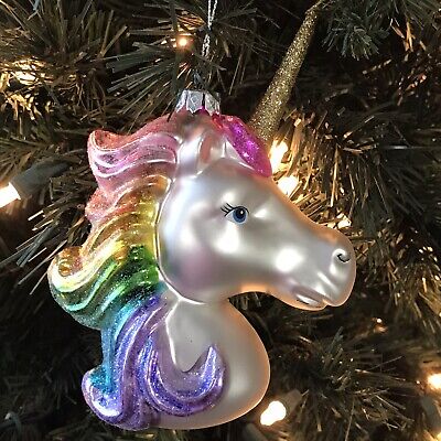 Rainbow Unicorn Glass Christmas Tree Ornament Pink Magical