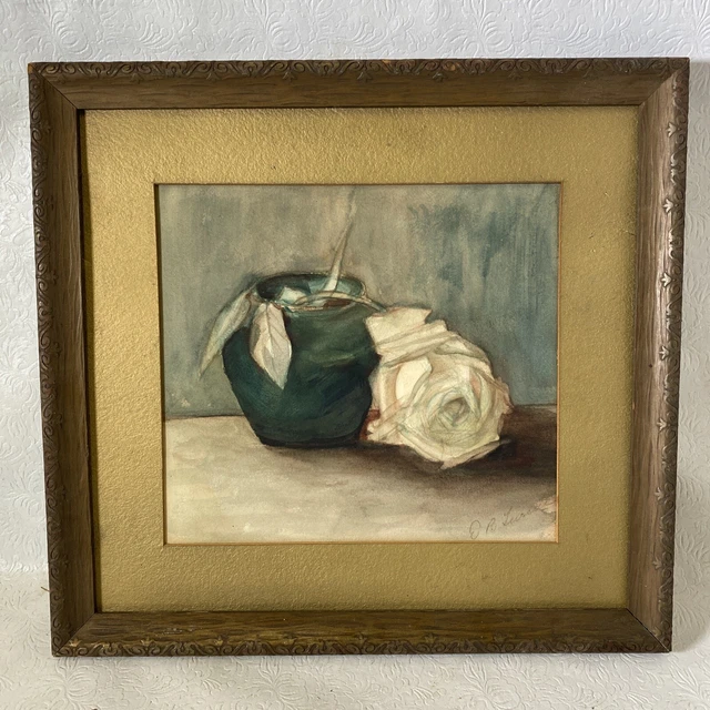 Antique Old Art Nouveau Roses Still Life Floral Watercolor Painting Art