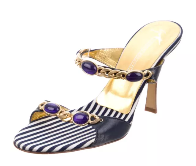 Women's Sandals Designer Giuseppe Zanotti Leather Chain -Link Accents Sandals