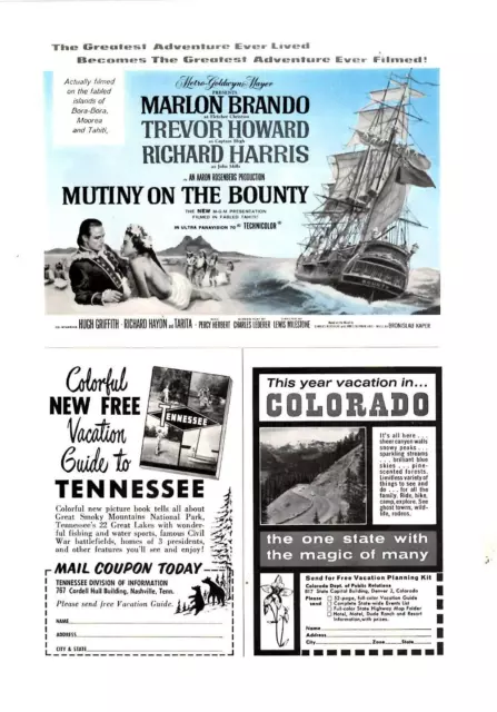 1963 Print Ad Mutiny on the Bounty Movie Marlon Brando Trevor Howard MGM