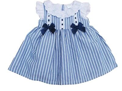 BNWT per neonate spagnolo blu scuro e bianca a righe con fiocco dress 0-3 M fino a 2-3 anni