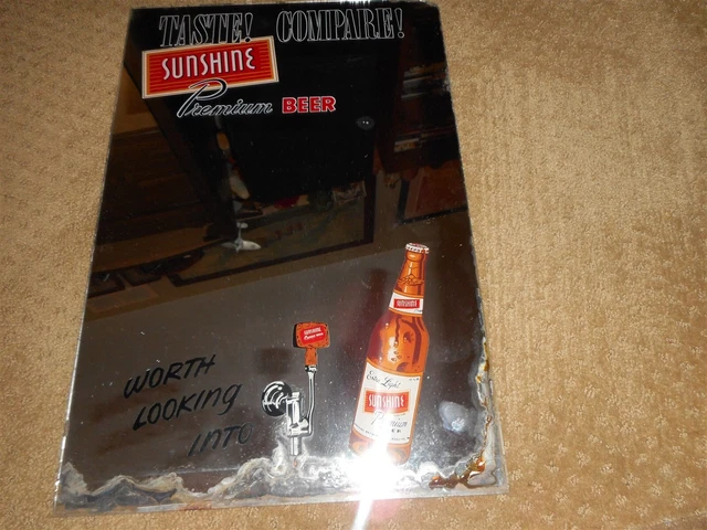 Sunshine premium Beer Mirror Sign Circa 1950's micro products company Sunshine premium Beer Mirror Sign Circa 1950's micro products company