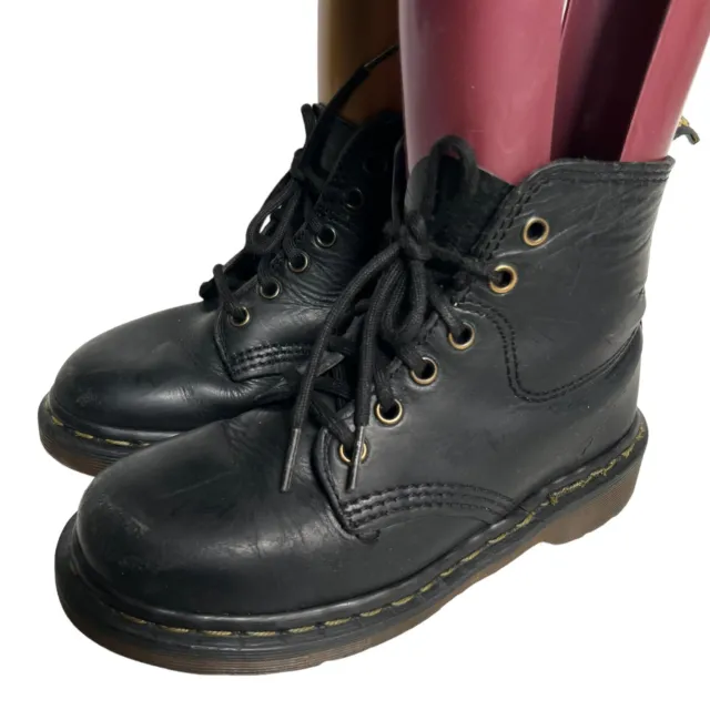 Vtg Dr Martens kids boots UK 1 US 2 black leather lace up combat boot MIE 80s