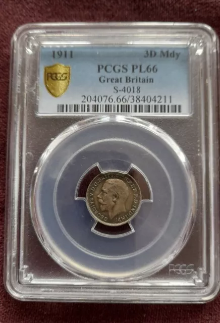 1911 Britain George V  MAUNDY 3d PCGS PL 66 