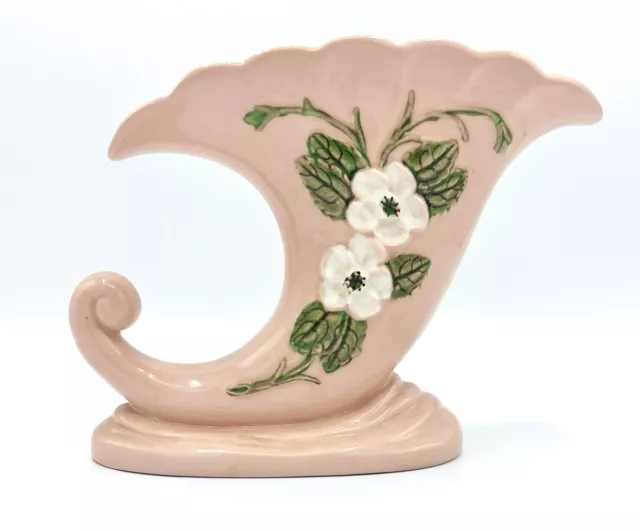 Vintage 1946 Hull Art Pottery USA, R-13 Pink Rosella Vase Cornucopia-shaped Vase