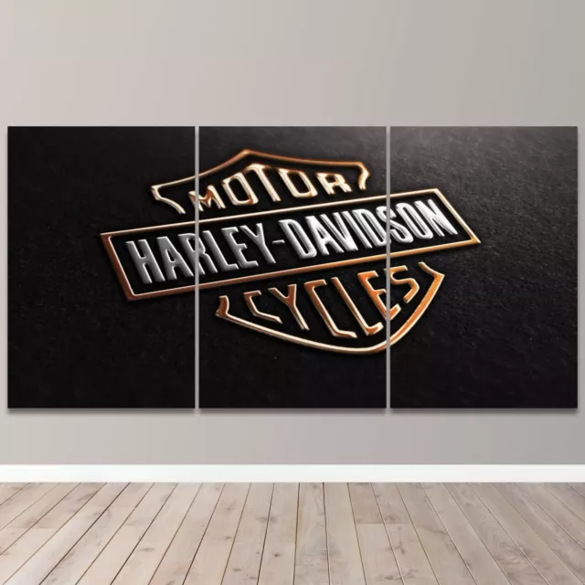 Harley Davidson Eagle Logo Bike Racing Best 3 Piece Canvas Wall Art Home Decor