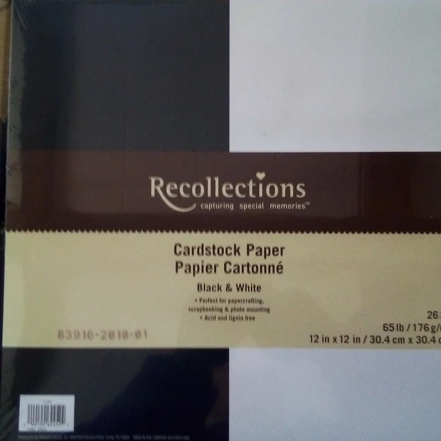 RECOLLECTIONS BLACK & WHITE Cardstock Paper 12" x 12" 26 sheets. HARD