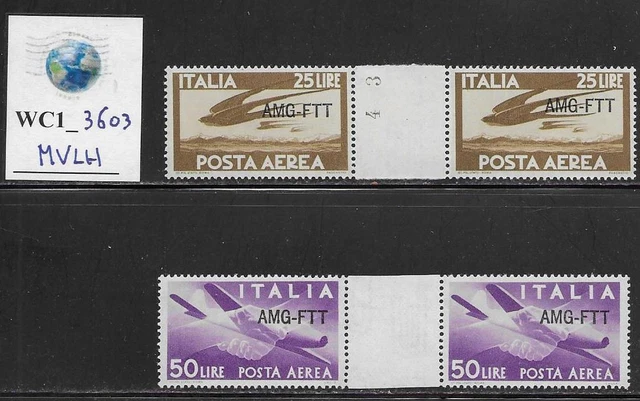 WC1_3603. TRIESTE FTT. Gutter pairs 25 & 50 L.1948 "DEM. & CAMP." air set. MVLH