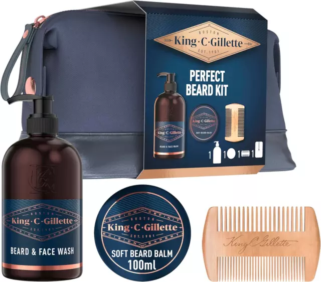 Gilette King Kit BALSAMO BARBA, DETERGENTE VISO UOMO, PETTINE BARBA