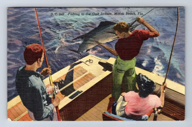 Miami Beach FL-Florida, Fishing in the Gulf Stream, Vintage c1950 Postcard
