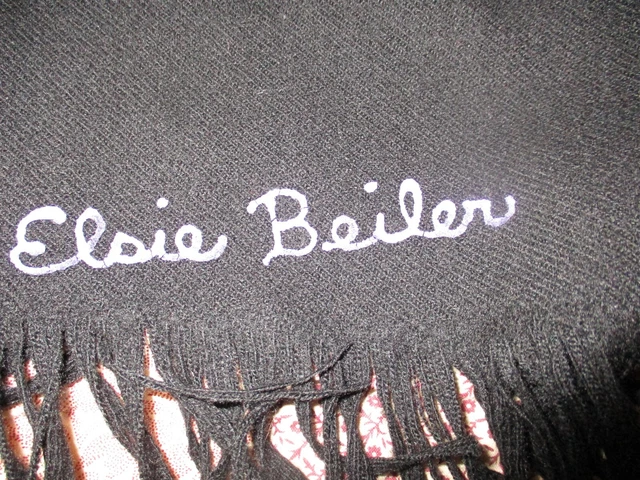Amish Womens Black Shawl Authentic Handmade Wrap Lancaster Pa 51"x 49" Initialed