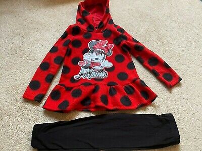 Disney 2 Piece Minnie Mouse Polka Dot Ruffle Hoodie Pants Outfit Girls 6
