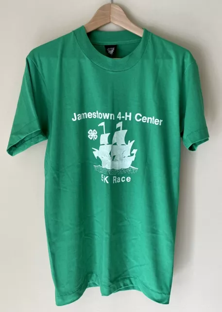 VTG 90's Green Jamestown 4-H Center 5K Race T- Shirt Size M/L Williamsburg, VA