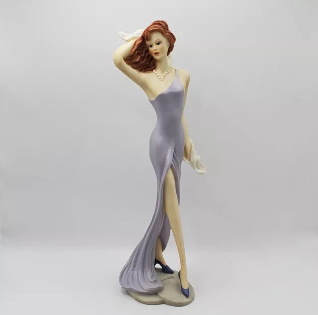 La Verona Glamorous Lady Figurine Sleek Purple Dress Red Head Woman Statue 11" H