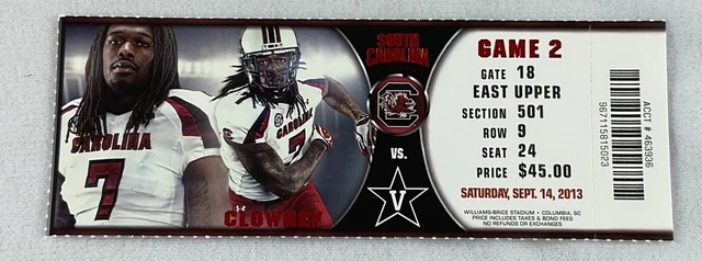CFB 2013 09/14 Vanderbilt at South Carolina Football Ticket-Jadeveon Clowney