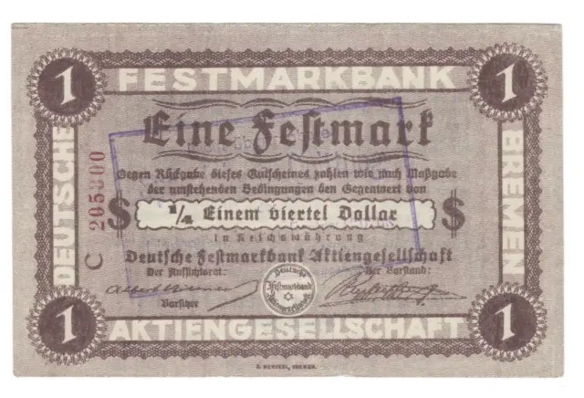 Bremen - Festmarkbank - 1 Festmark - Oktober 1923 - Müller 545.6 #20899