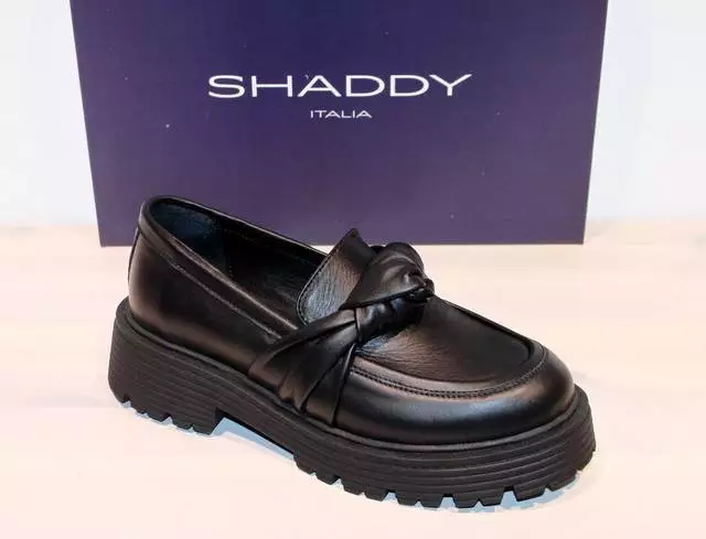 SHADDY ITALIA Leder Slipper Plateau Chunky Loafer Mokassin Schwarz- Neu ! Gr. 38