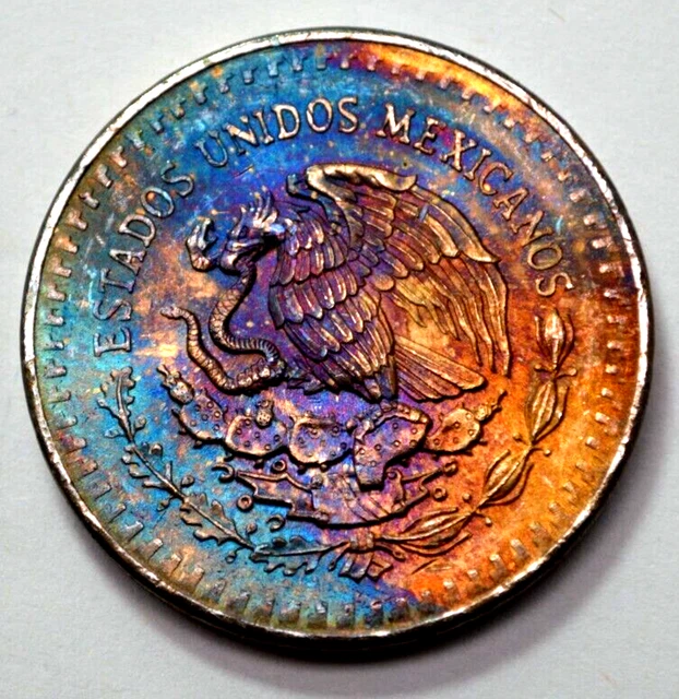 1982 1 Oz 999 Fine SILVER MEXICO Libertad Pura Plata Coin Round Toned No Reserve
