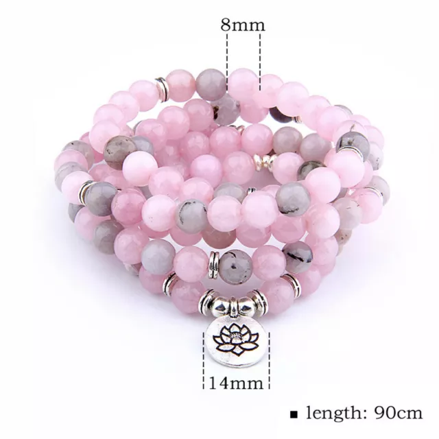 8mm pinks jade beads Mala bracelet lotus Buddha pendant 108 beads Meditation