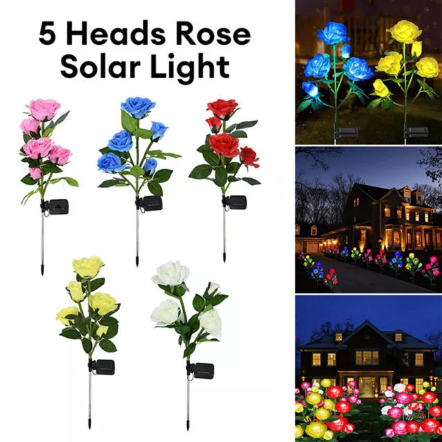 2 piezas Lámpara LED de jardín de flores de rosa de energía solar paisaje exterior patio