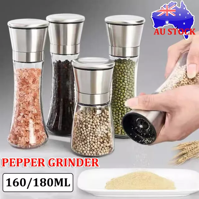 1/2x Stainless Steel Salt and Pepper Grinder Manual Ceramic Mills Glass Kitchen