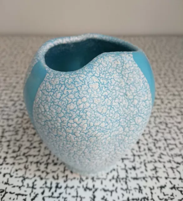 50s 60s Vintage Retro West German Pottery Jopeko Keramik Blue Crackle Vase WGP