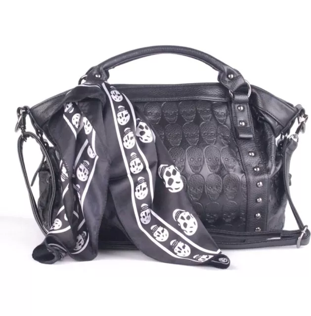 NEW! Skull Embossed & Studded Black Faux ￼Leather Purse & Scarf Angellswin Bag