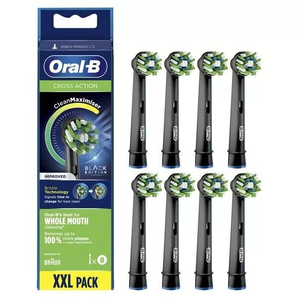 8 Pack Oral-B Cross Action Replacement Electric Toothbrush Heads Black White 2