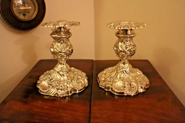 Pair of Sterling Silver Candlesticks - Antique Edwardian - 1905 rococo style