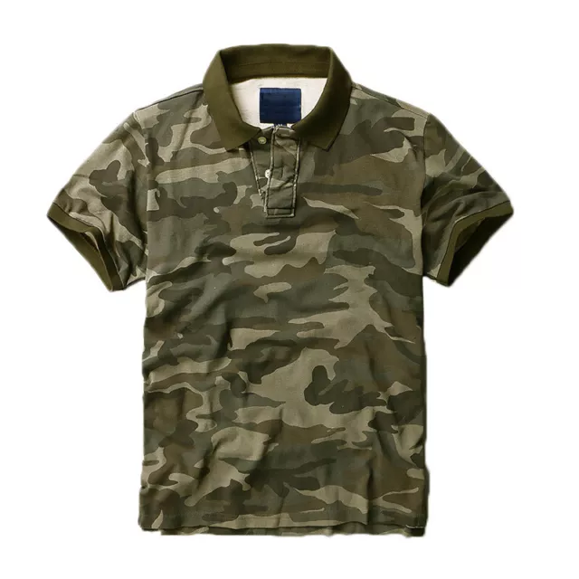 Uomo Camouflage con Colletto T-Shirt Casual Maniche Corte Maglia Traspirante Top
