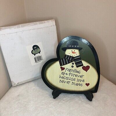 "Families are Forever Because Love Never Melts" Snowman Heart Plaque W/ Stand