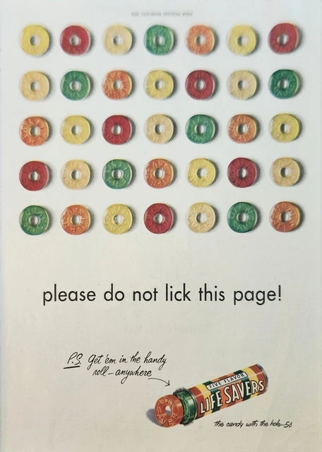 1947 Life Savers Five Flavors Candy Vintage Ad Please Do Not Lick This Page