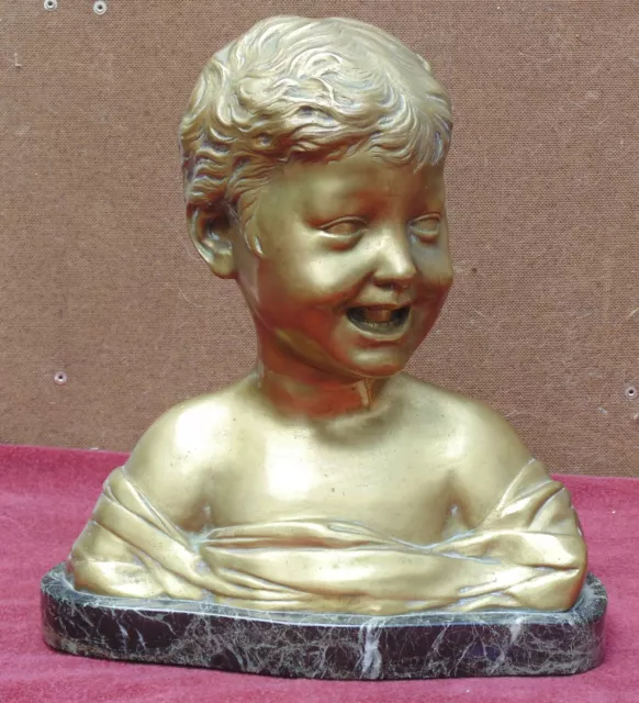 rare antique large bronze children laughing signed DONATELLO + suse frs very good condition