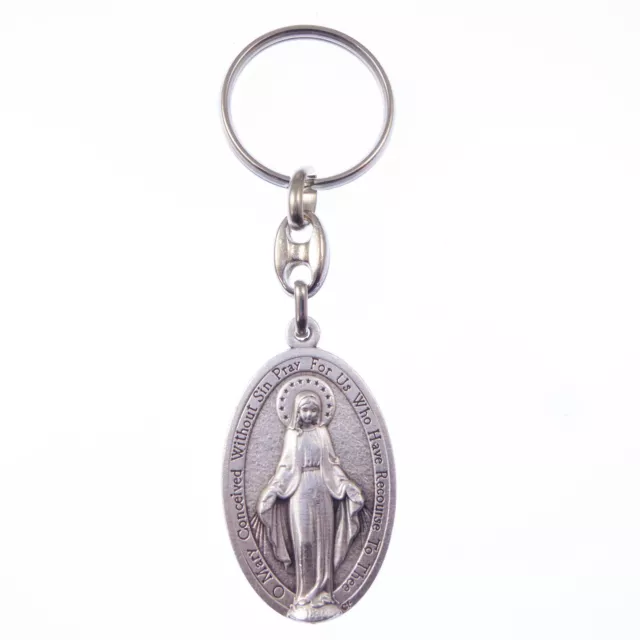 Plata Católica Milagroso Virgen María Imagen Llavero 5.1cm 5cm Regalo Medalla