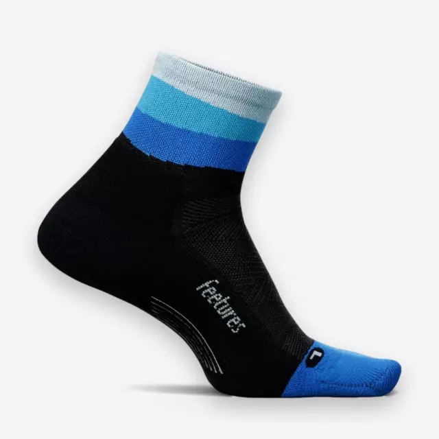 Feetures Elite Light Cushion Quarter Black Blue Socks E204671