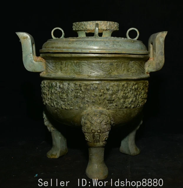8.8" Old China Dynasty Bronze Ware Fengshui Beast Pattern Incense Burner Censer