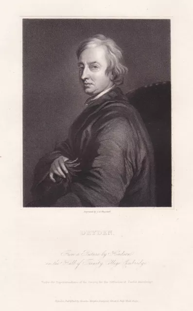 John Dryden Poet Poeta Literary Critic Traduttore Ritratto Engraving 1835