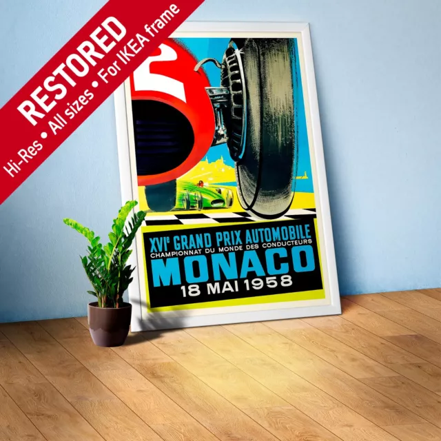 Monaco Vintage F1 Grand Prix, 1958 poster — Vintage Formula 1 poster, travel art