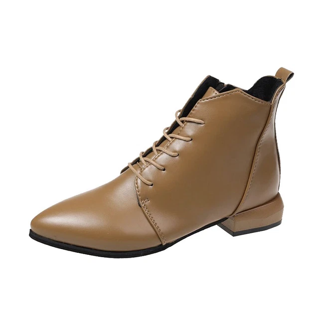 Women's Ankle Boots British Style Thick And Pointed Toe Low Heel Short Boots PU
