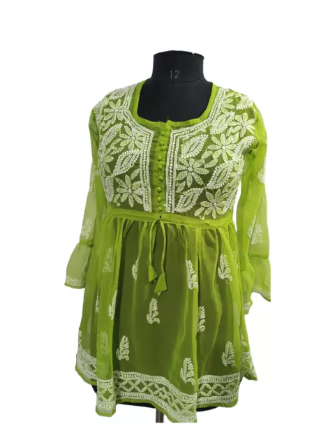 Top indiano Georgette Chikankari Kurti verde donna festa abbigliamento corto Kurta ragazze