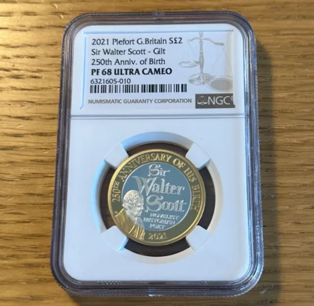 2021 Sir Walter Scott Piedfort Silver Proof £2 Coin NGC Graded PF68
