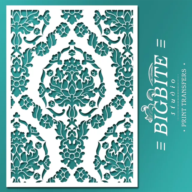Shabby Chic STENCIL: Damask Wallpaper Pattern (Furniture Print Transfer) #056