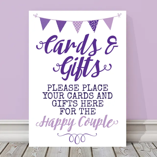 Purple & Lilac Bunting Wedding Cards & Gift Table Sign 3 FOR 2 (PL13)