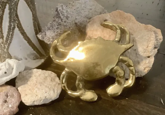 Vintage Solid Brass Crab Ocean Nautical Sea Bathroom Living Room Decor Patina