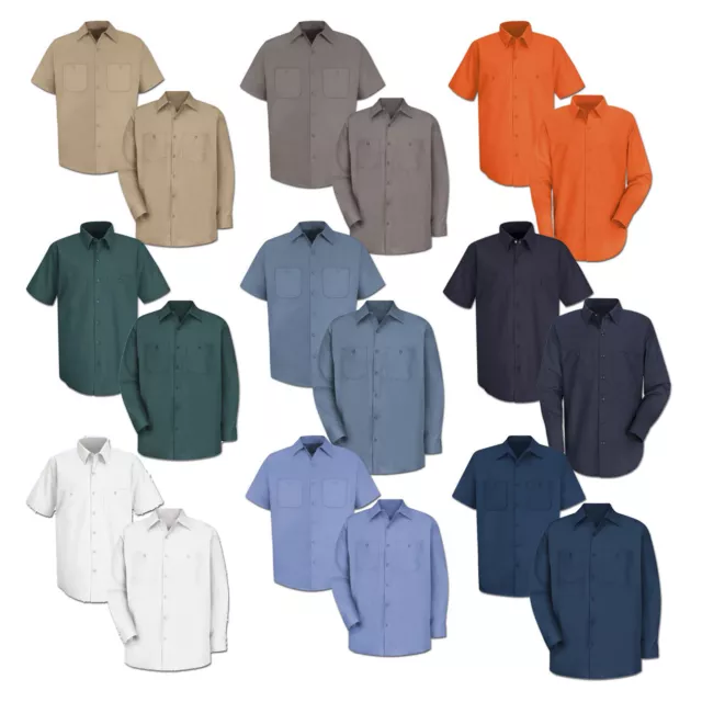 Red Kap Work Shirt 100% Cotton 2 Pocket Men's Durable Industrial Uniform