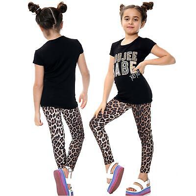 Kids Girls Top Boujee Babe Print Black T Shirt Tee & Trendy Leopard Legging 7-13